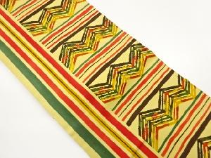 手織り紬縞に幾何学模様名古屋帯